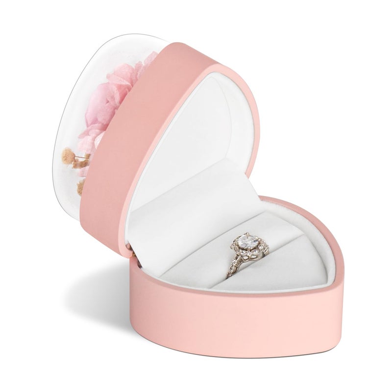 Wislist Engagement Ring Box for Proposal Promise, Eternal Flowers Rose Gifts for Valentines' Day, Heart Shaped Pink Ring Box - Image 3