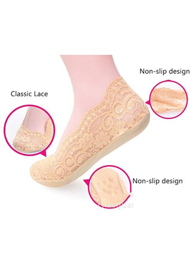 Glamroot جوارب دانتيل مضادة للانزلاق للنساء/الفتيات (عبوة من 3 قطع) أسود/بيج/رمادي - Image 4