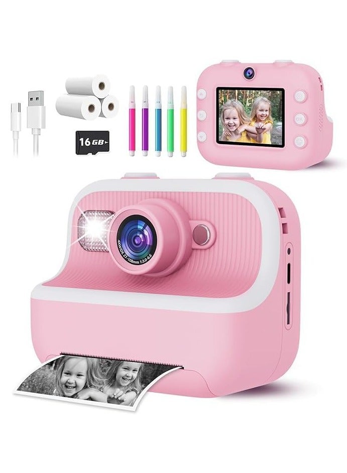 Xria DCP4 Children’s Instant Print Camera With Thermal Printer Kids Digital Photo Camera Boys & Girls Birthday Gift (Pink) - Image 1