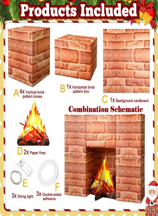 Weekgrat مجموعة دعائم مدفأة كرتونية من ويكغرات مكونة من 15 قطعة، مدفأة كرتونية مع نار مزيفة ولهب مزيف، مكعبات كرتونية لتزيين حفلات عيد الميلاد المنزلية (رخام). - Image 4