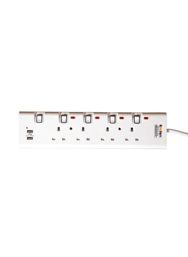 KOOLEN Koolen 4 Ways Power Extension Sockets 5 m 2 USB Ports White  - Image 3