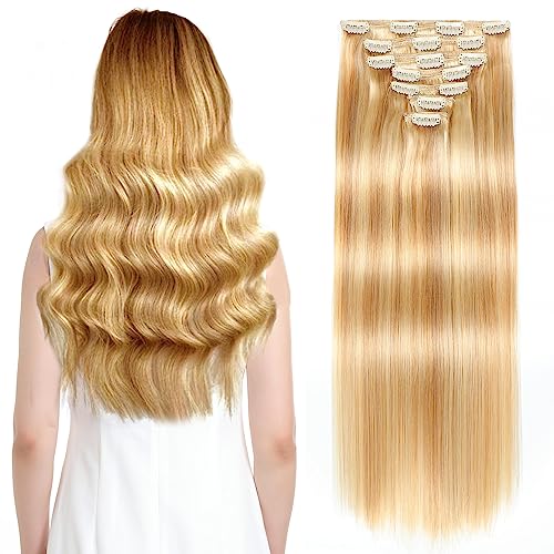 Sisily Clip in Hair Extensions Real Human Hair 20 inch 160g Blonde 100 Brazilian Remy Human Hair Clip in Extensions Soft Straight 7pcs Per Set with 16 Clips Double Weft - Image 1
