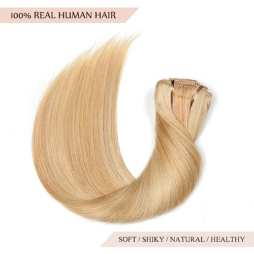Sisily Clip in Hair Extensions Real Human Hair 20 inch 160g Blonde 100 Brazilian Remy Human Hair Clip in Extensions Soft Straight 7pcs Per Set with 16 Clips Double Weft - Image 3