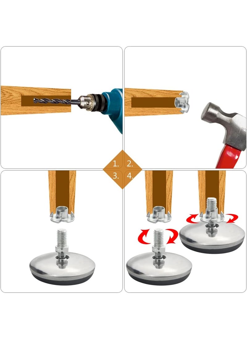 WMYCONGCONG WMYCONGCONG 16 PCS Adjustable Swivel Leveling Feet M8 Furniture Levelers Adjustable Table Feet with 16 PCS TNut for Cabinet Table Chair Legs Base Dia 187  - Image 4