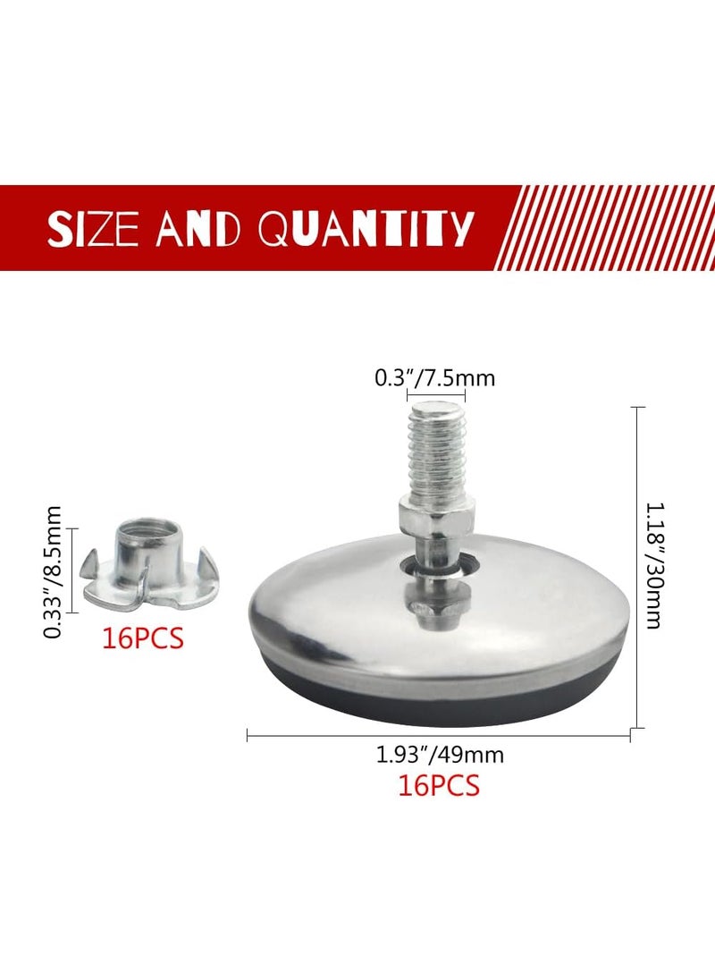 WMYCONGCONG WMYCONGCONG 16 PCS Adjustable Swivel Leveling Feet M8 Furniture Levelers Adjustable Table Feet with 16 PCS TNut for Cabinet Table Chair Legs Base Dia 187  - Image 2