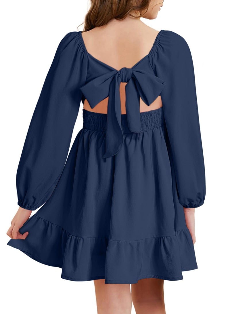 blibean Girls Long Sleeve Christmas Dress Teen Fall Boho Wedding Dresses Tween Holiday Formal Outfit Big Kids Cute Dance Clothes Vestidos para NiÃ±as Size 12-13 Years Navy Blue - Image 4