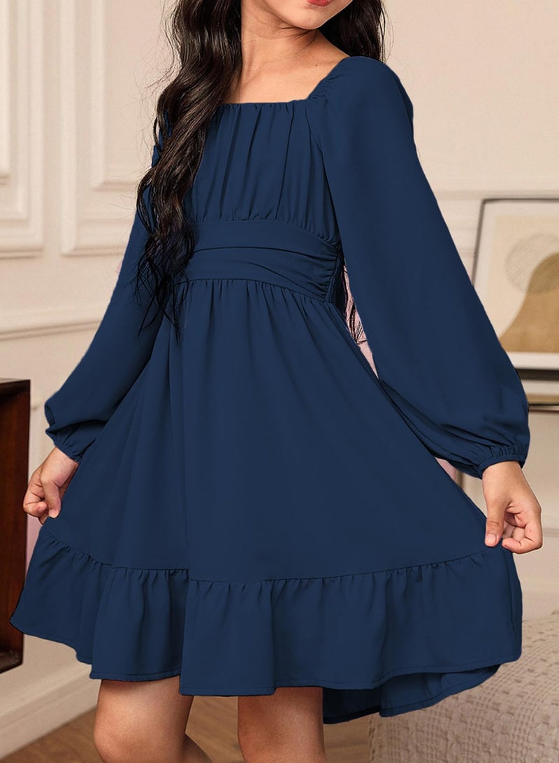 blibean Girls Long Sleeve Christmas Dress Teen Fall Boho Wedding Dresses Tween Holiday Formal Outfit Big Kids Cute Dance Clothes Vestidos para NiÃ±as Size 12-13 Years Navy Blue - Image 3