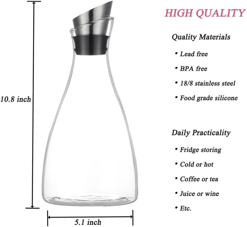 Purefold 50 Ounces Borosilicate Glass Carafe with Lid, Glass Pitcher for Hot/Cold Water, Ice Tea and Lemonade Beverage - Image 2