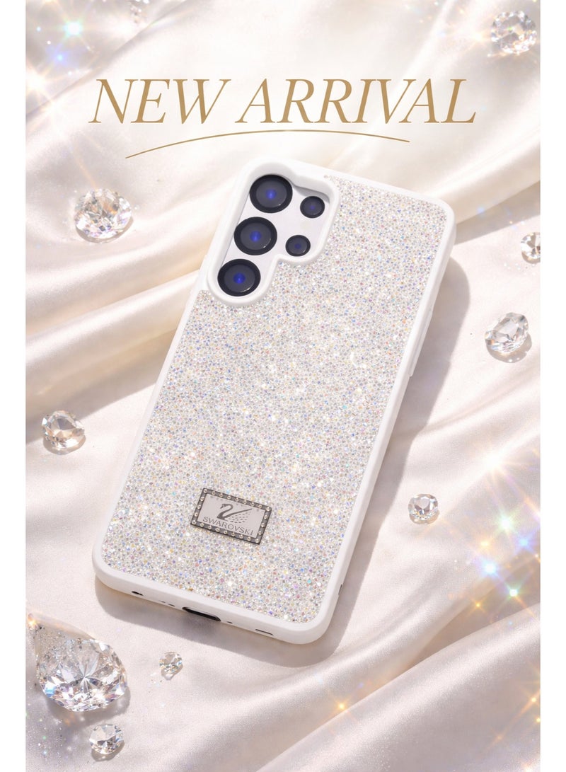 في آر كرييتيف غطاء هاتف فاخر بلمعان الألماس لهاتف سامسونج جالاكسي S25 ألترا مزين بحصى براقة للحماية - أبيض - Image 3
