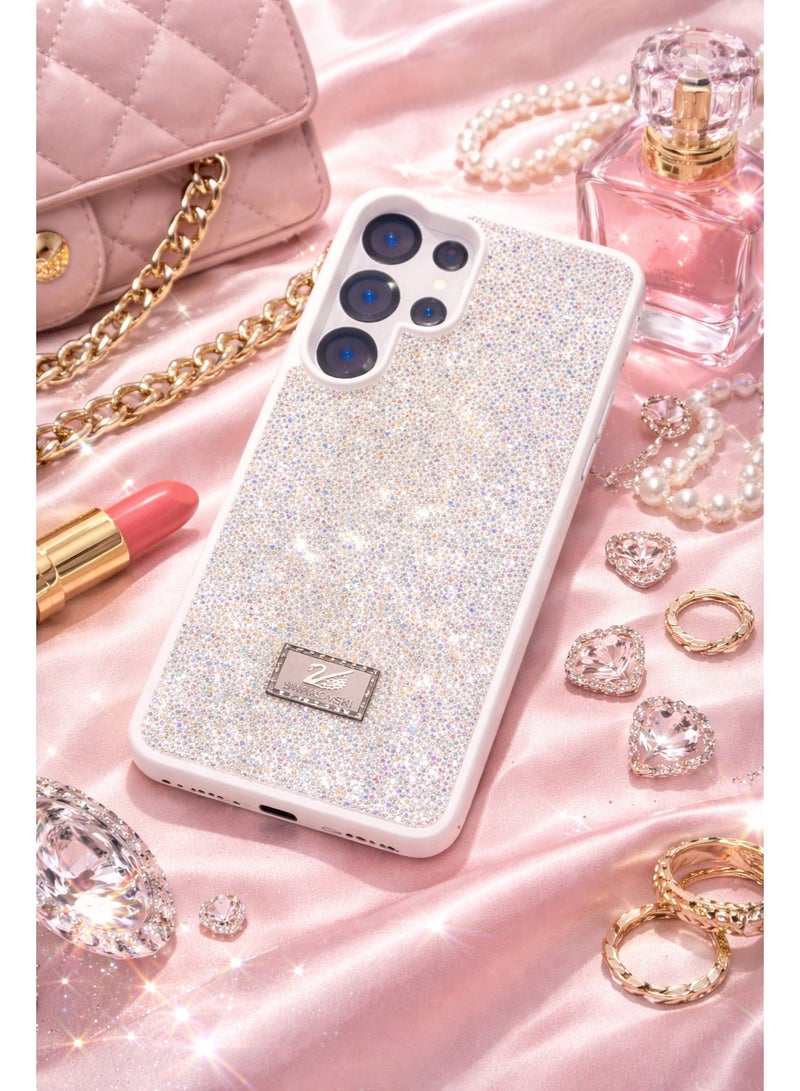 في آر كرييتيف غطاء هاتف فاخر بلمعان الألماس لهاتف سامسونج جالاكسي S25 ألترا مزين بحصى براقة للحماية - أبيض - Image 4