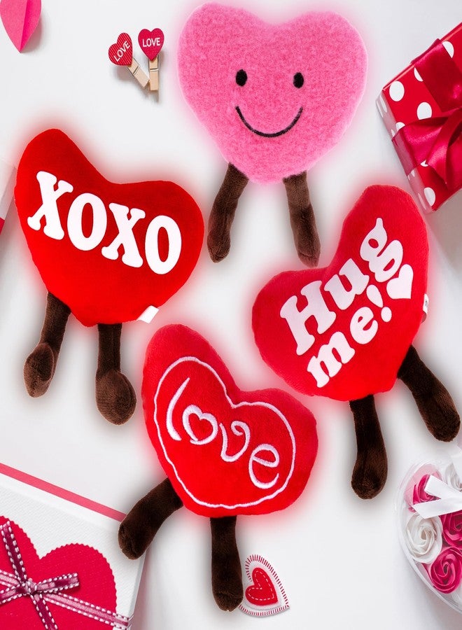 ArtCreativity Set of 4 Small Valentines Plush Hearts - Cute Love Heart Plush Toys in Assorted Designs - Stuffed Love Heart Toy Set - Decorations and Valentine’s Gifts for Kids, Girlfriend, Wife - Image 2