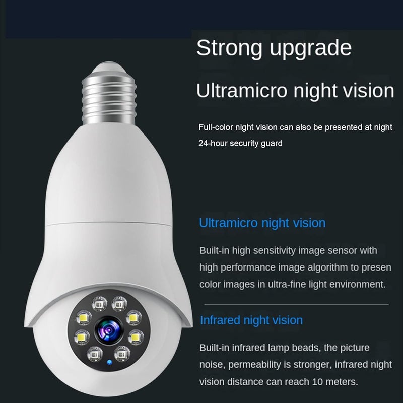 كلاراكو كاميرا لمبة إضاءة لاسلكية مزودة بخاصية واي فاي - كاميرا لمبة إضاءة ذكية بدقة 1080 بكسل مع رؤية ليلية لأمن المنزل، وكاميرا لمبة إضاءة PTZ تدور بزاوية 360 درجة مع تكبير رقمي، ومسجل فيديو مباشر وكشف الحركة (أبيض) - Image 2