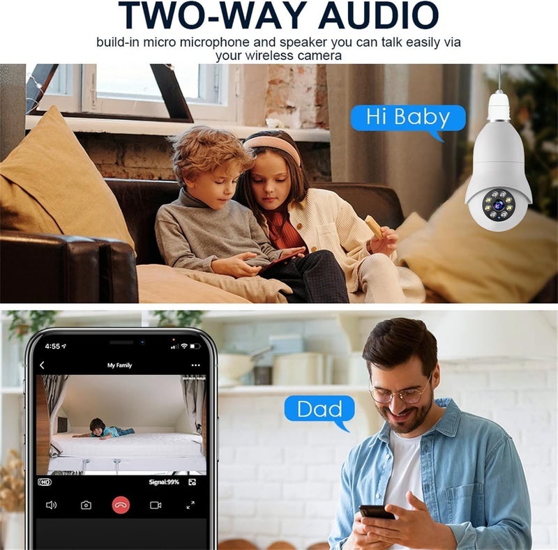 كلاراكو كاميرا لمبة إضاءة لاسلكية مزودة بخاصية واي فاي - كاميرا لمبة إضاءة ذكية بدقة 1080 بكسل مع رؤية ليلية لأمن المنزل، وكاميرا لمبة إضاءة PTZ تدور بزاوية 360 درجة مع تكبير رقمي، ومسجل فيديو مباشر وكشف الحركة (أبيض) - Image 5