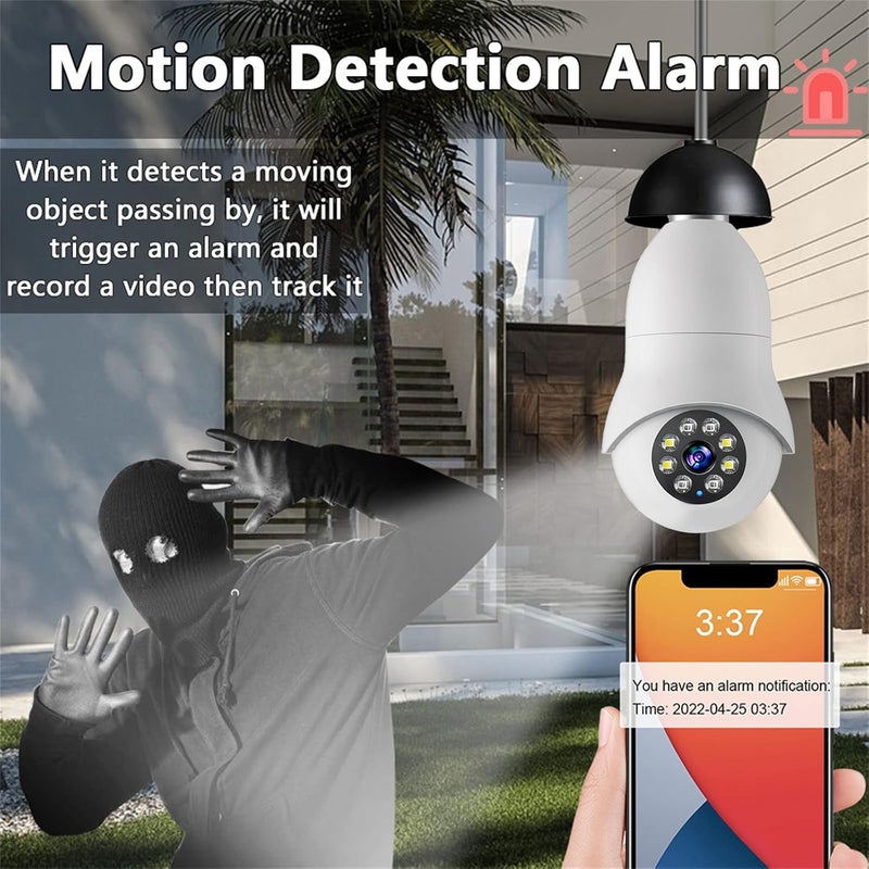 كلاراكو كاميرا لمبة إضاءة لاسلكية مزودة بخاصية واي فاي - كاميرا لمبة إضاءة ذكية بدقة 1080 بكسل مع رؤية ليلية لأمن المنزل، وكاميرا لمبة إضاءة PTZ تدور بزاوية 360 درجة مع تكبير رقمي، ومسجل فيديو مباشر وكشف الحركة (أبيض) - Image 3