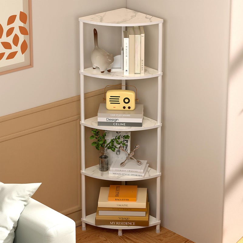 Greatseas 5 Tier Corner Shelf Stand, 44.1" Kitchen Shelf Organizer with Metal Frame, Small Corner Shelf for Bathroom Organization & Storage, Marble White Corner Shelf for Kitchen Decor Accessories - Image 5