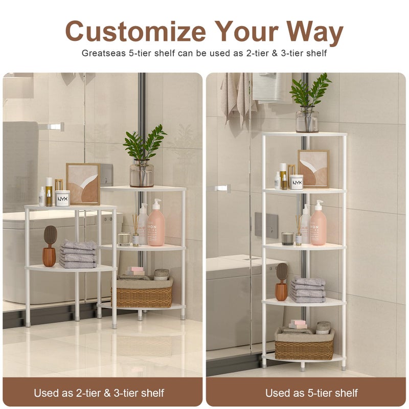 Greatseas 5 Tier Corner Shelf Stand, 44.1" Kitchen Shelf Organizer with Metal Frame, Small Corner Shelf for Bathroom Organization & Storage, Marble White Corner Shelf for Kitchen Decor Accessories - Image 2
