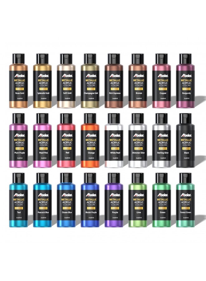 ABEIER Metallic Acrylic Paint, Set of 24 Metallic Colors in 2oz/60ml Bottle, Rich Pigments, Non Fading, Non Toxic Paints for Artist, Beginners & Kids Painting on Rocks Crafts Canvas Wood, Fabric&Stone - Image 1