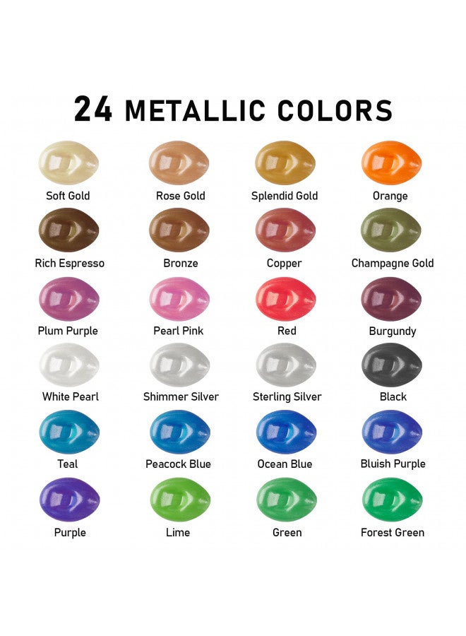 ABEIER Metallic Acrylic Paint, Set of 24 Metallic Colors in 2oz/60ml Bottle, Rich Pigments, Non Fading, Non Toxic Paints for Artist, Beginners & Kids Painting on Rocks Crafts Canvas Wood, Fabric&Stone - Image 3