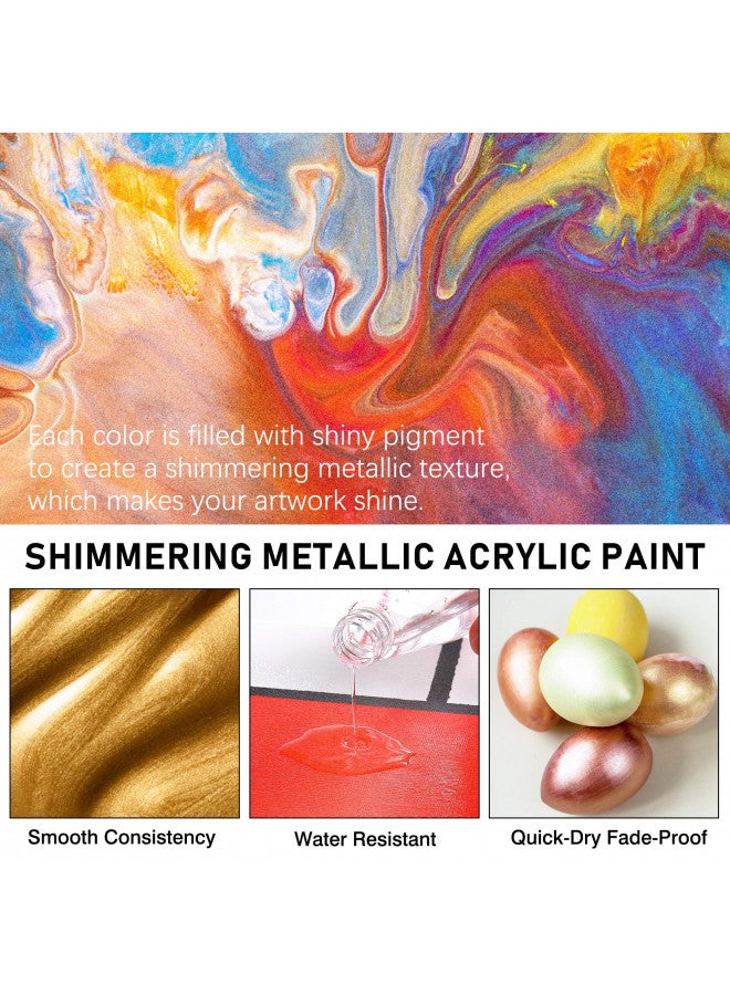 ABEIER Metallic Acrylic Paint, Set of 24 Metallic Colors in 2oz/60ml Bottle, Rich Pigments, Non Fading, Non Toxic Paints for Artist, Beginners & Kids Painting on Rocks Crafts Canvas Wood, Fabric&Stone - Image 4