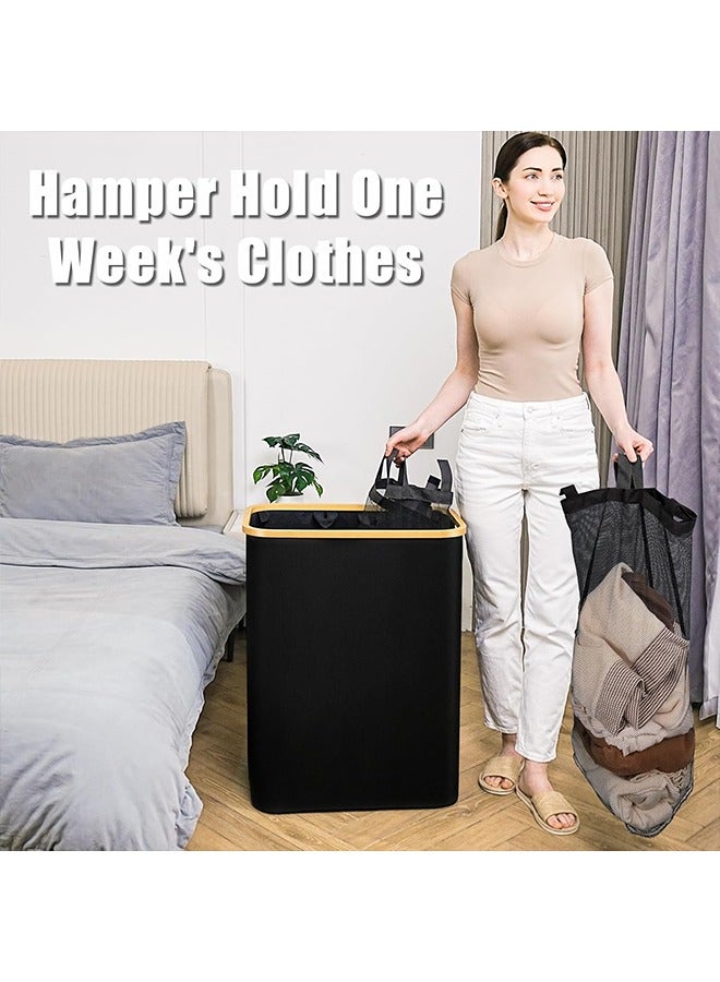 Beauenty Laundry Basket with Lid  3 Section Extra Large Laundry Hamper  Divided Laundry Hamper with Removable Bags  for Bathroom, Bedroom(Black  140L  3 Section)  - Image 4
