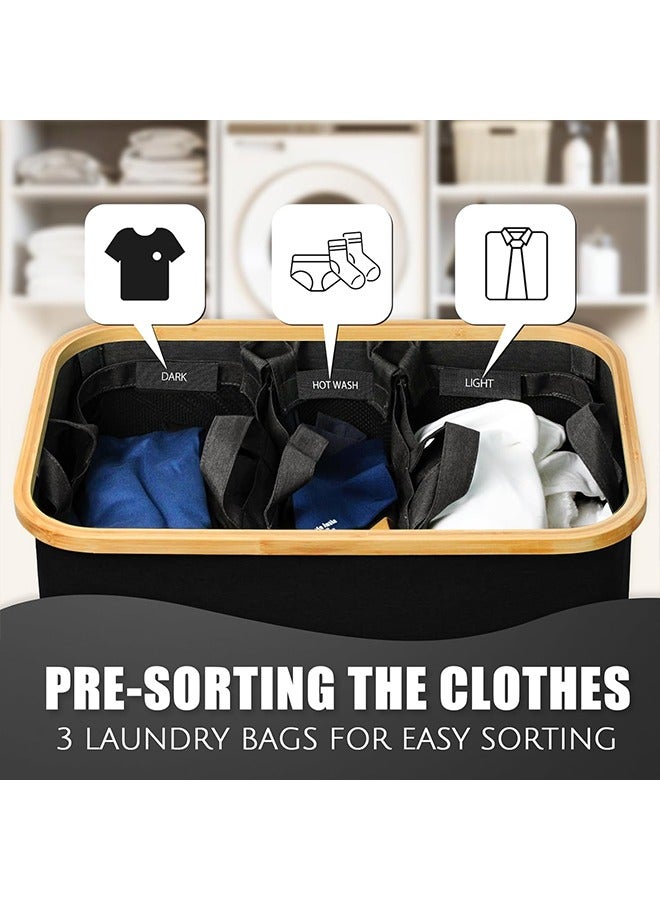 Beauenty Laundry Basket with Lid  3 Section Extra Large Laundry Hamper  Divided Laundry Hamper with Removable Bags  for Bathroom, Bedroom(Black  140L  3 Section)  - Image 3