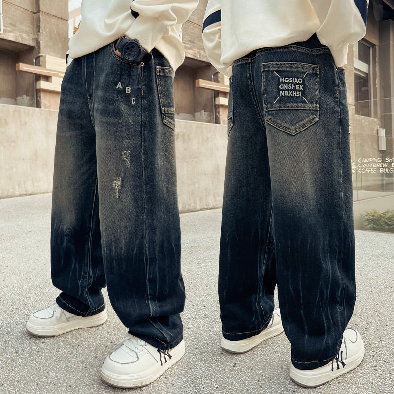 Boys' Spring Pants Loose Wide-Leg Jeans Spring Children'S Plus-Size Boys' Big Kids' Long Pants - Image 1