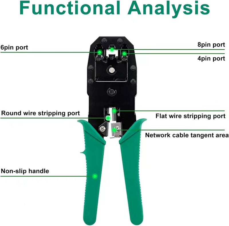 XIKKART Crimping Tool | Rj45 Rj11 Crimping Tool Kit, Ethernet Crimp Tool, 30Pcs CAT5 CAT5e Cat6 Connectors, 30PCS Boot Covers, 1 Network Cable Wire Stripper And Cutter, Combo Set (Multicolor) - Image 4