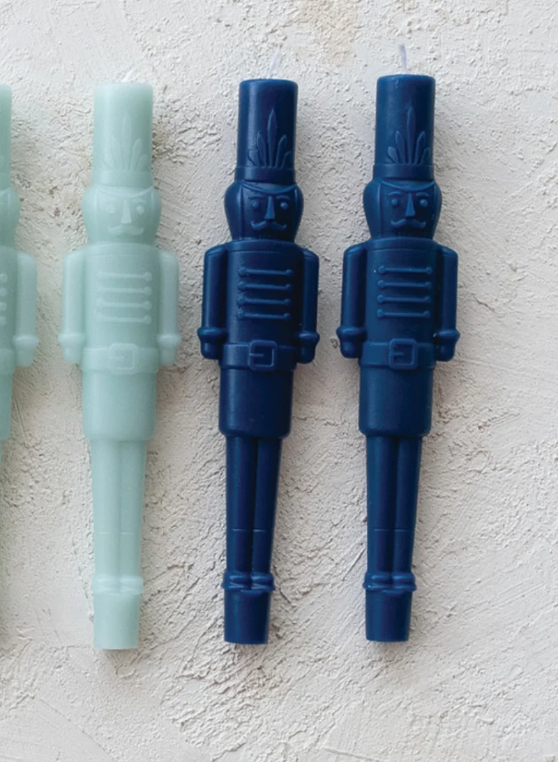 The Saffron Souk Set of 2 Navy Nutcracker Shaped Taper Candles