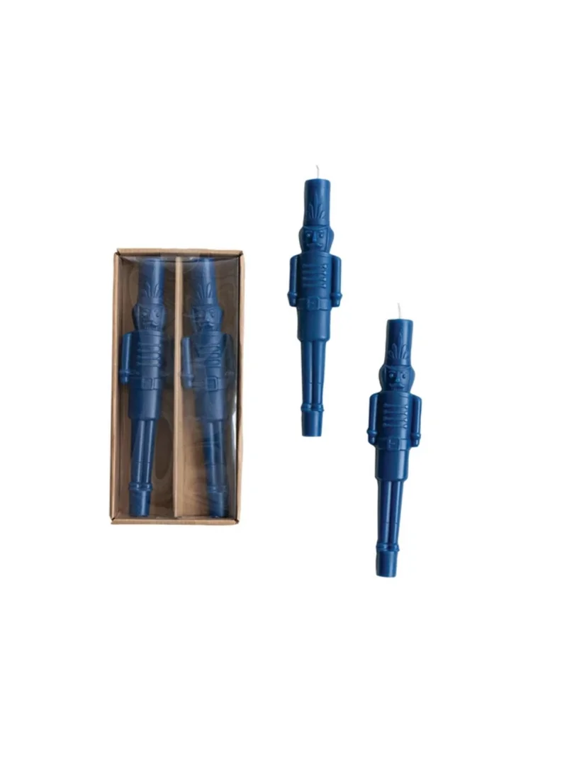 The Saffron Souk Set of 2 Navy Nutcracker Shaped Taper Candles