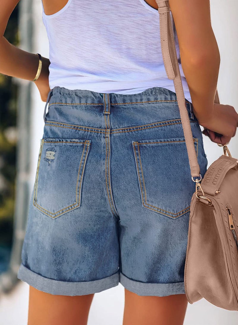 luvamia Women's Casual Ripped Denim Shorts High Rise Summer Destoryed Jeans Shorts Light Blue Size XX-Large - Image 2
