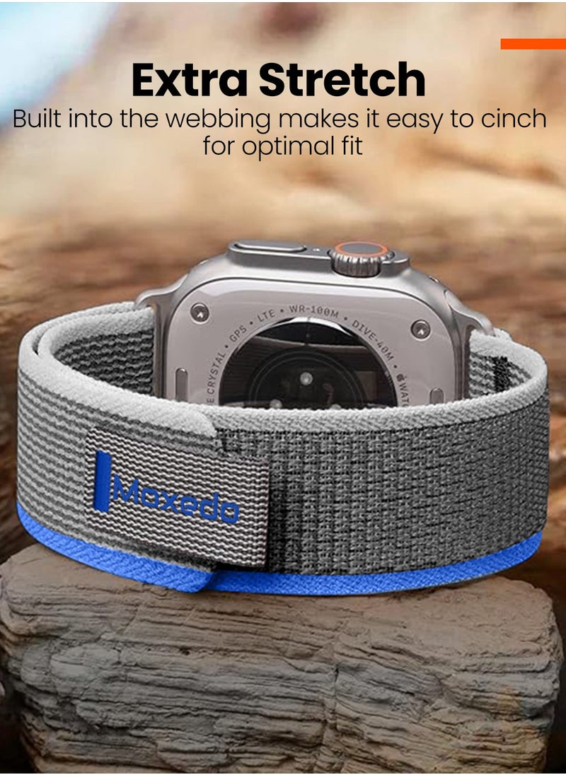 Moxedo Moxedo Trail Loop Watch Band Adjustable Sports Nylon Woven with Convenient Pull Tab Compatible with Apple Watch Band Series 8/7/6/5/4/3/2/1/SE Ultra design for 44mm/45mm/49mm (Blue/Grey)  - Image 5