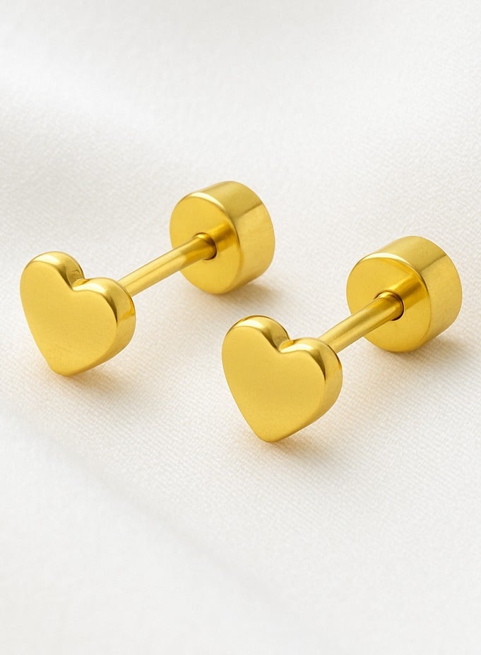 Earss Heart Shaped Stud Earring For Kids, Gold Plated - Image 1