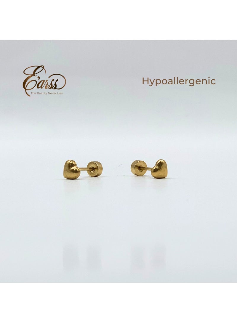 Earss Heart Shaped Stud Earring For Kids, Gold Plated - Image 3