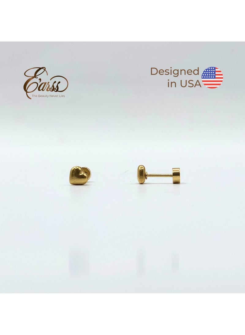Earss Heart Shaped Stud Earring For Kids, Gold Plated - Image 2