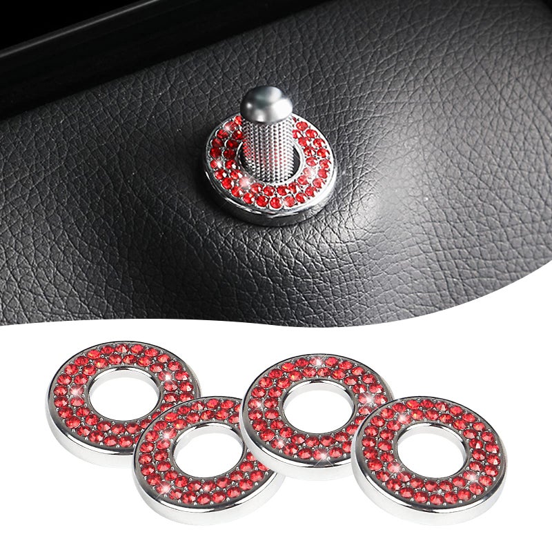 Sodcay 4 Pack Bling Car Inner Door Lock Covers Rhinestones Pull Rod Bolt Decoration Stickers Auto Universal Sparkly Door Bolt Cap Compatible with MercedesBenz ABCDE Class Red - Image 3