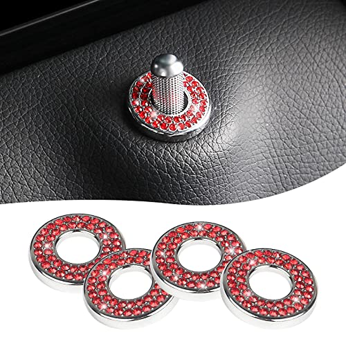 Sodcay 4 Pack Bling Car Inner Door Lock Covers Rhinestones Pull Rod Bolt Decoration Stickers Auto Universal Sparkly Door Bolt Cap Compatible with MercedesBenz ABCDE Class Red - Image 1