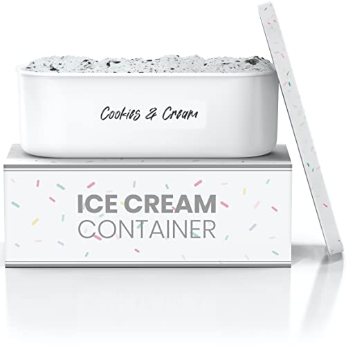 BALCI,Ice Cream Container,2 Quart,Perfect Reusable Freezer Storage for Homemade Ice Cream Tubs for Sorbet, Frozen Yogurt and Gelato!,Flexible Silicone Lids, Long Scoop, Stackable,White with Sprinkles - Image 1