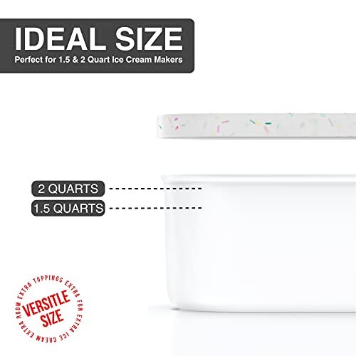 BALCI,Ice Cream Container,2 Quart,Perfect Reusable Freezer Storage for Homemade Ice Cream Tubs for Sorbet, Frozen Yogurt and Gelato!,Flexible Silicone Lids, Long Scoop, Stackable,White with Sprinkles - Image 2