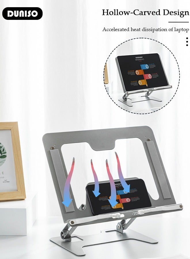 DUNISO Carbon Steel Book Stand Holder, Foldable Large Book Stands Reading Book Holder With Mutiple Adjustable Height and Page Clips, Foldable Metal Book Holder For Textbook, Music Books, Laptop - Image 5