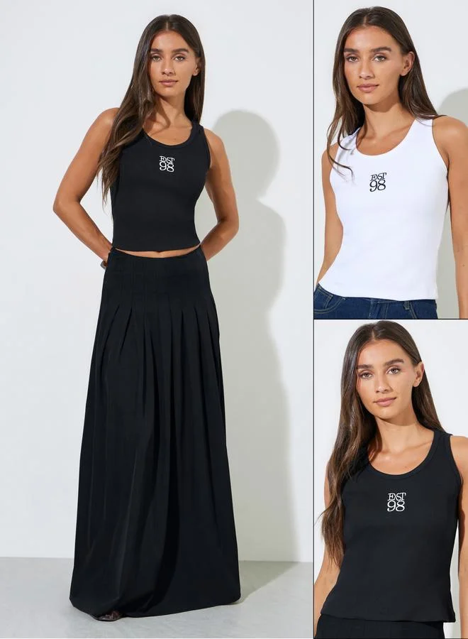 Styli  Pack Of 2 - Multi-Color Embroidered Ribbed Fitted Tank Top for Women | Best Price UAE