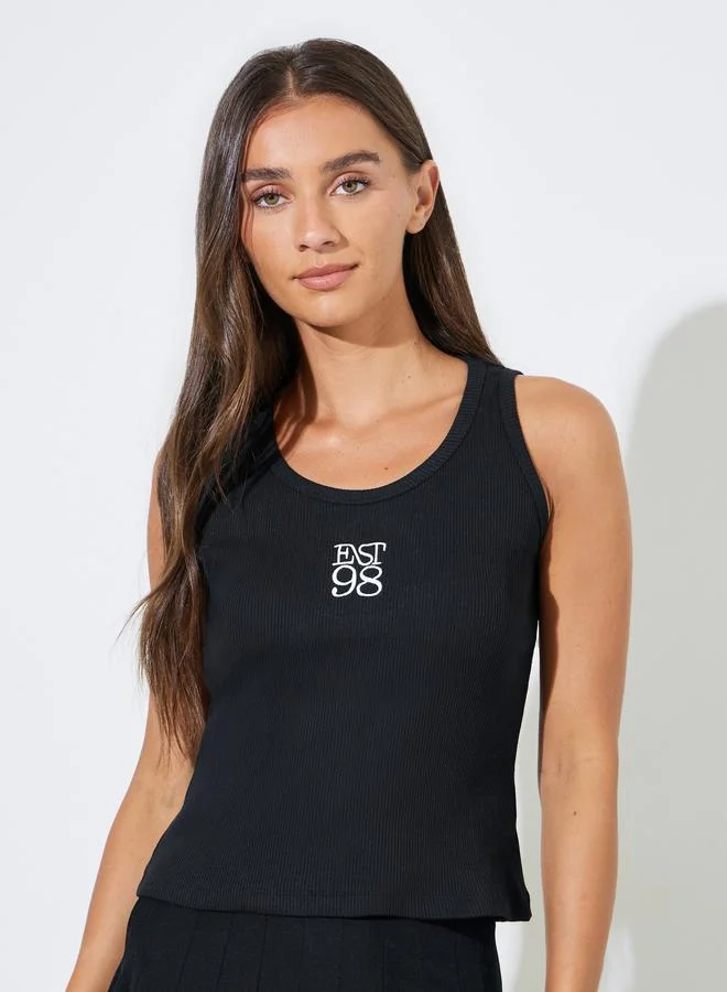 Pack Of 2 - Multi-Color Embroidered Ribbed Fitted Tank Top