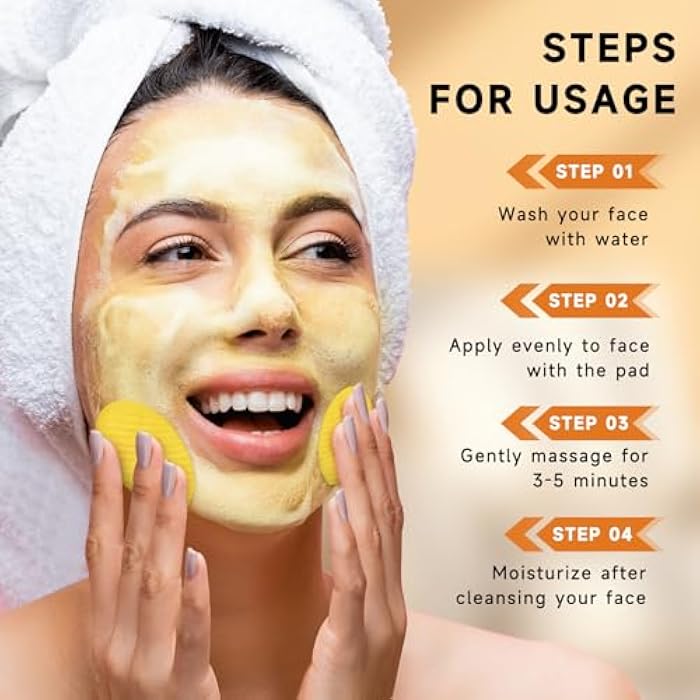 Pumkot Turmeric Kojic Acid Cleansing Pads, Turmeric Face Scrub Pads Enriched with Kojic Acid, 60PCS - Image 5