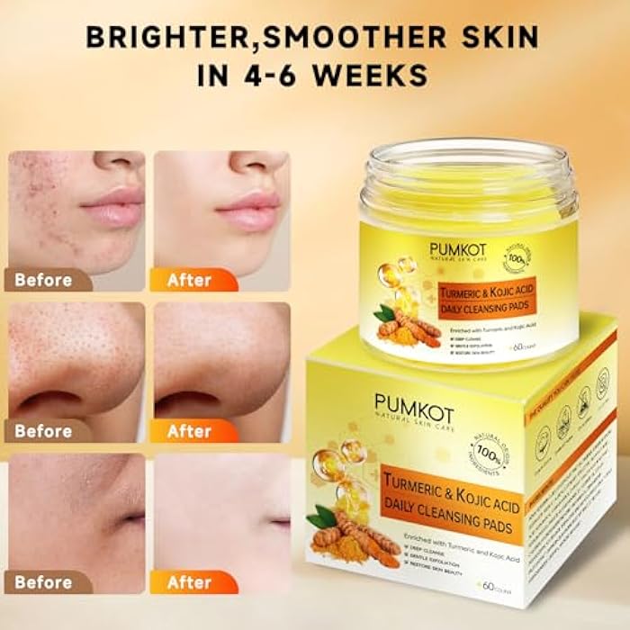 Pumkot Turmeric Kojic Acid Cleansing Pads, Turmeric Face Scrub Pads Enriched with Kojic Acid, 60PCS - Image 4