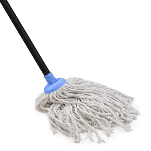 Zthluyc Indoor Mop for Floor Cleaning - Cotton Mops for Floor Cleaning, Regular Mop for Floors, 49-inch Simple Mops for Cleaning Living Rooms, Bathrooms, and Kitchens. (White&Blue) - Image 1