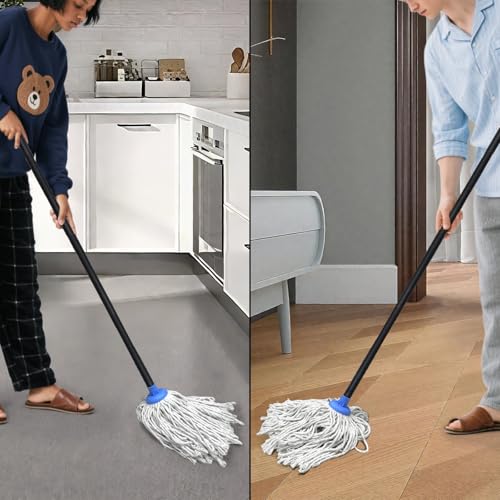 Zthluyc Indoor Mop for Floor Cleaning - Cotton Mops for Floor Cleaning, Regular Mop for Floors, 49-inch Simple Mops for Cleaning Living Rooms, Bathrooms, and Kitchens. (White&Blue) - Image 4