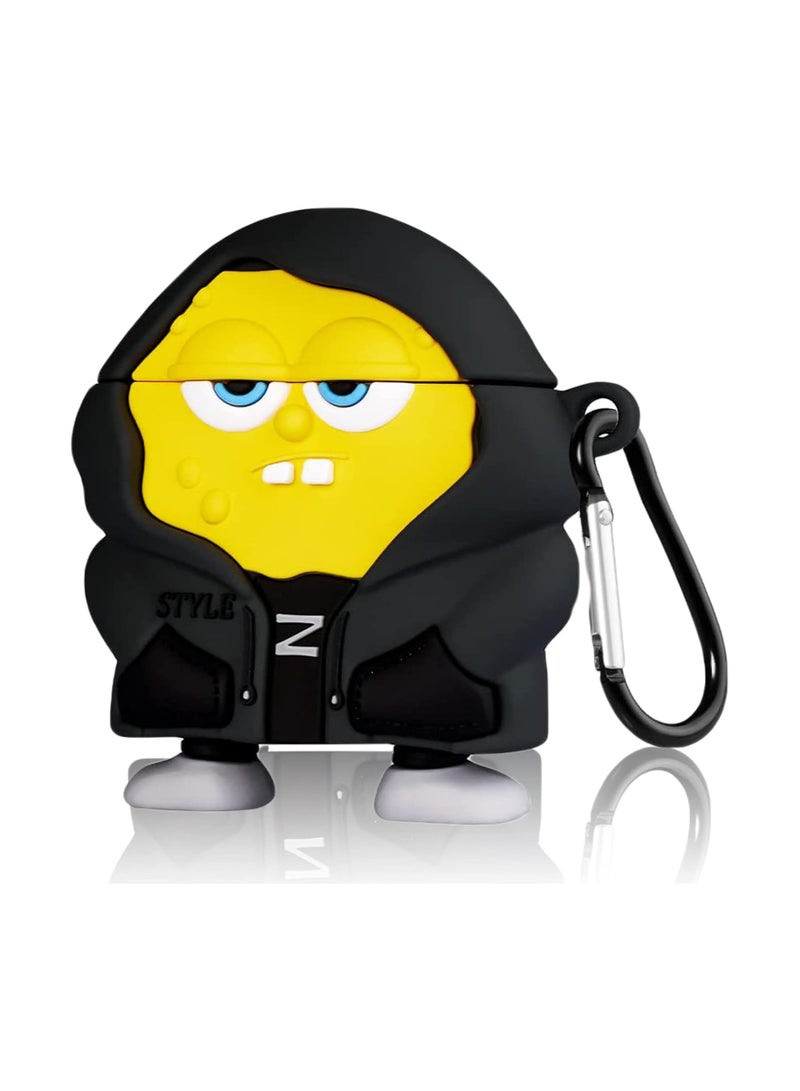 عام حقيبة لسماعات Airpods Pro الجيل الثاني/الجيل الأول مع سلسلة مفاتيح، حقيبة سيليكون واقية بتصميم كرتوني لجهاز Airpods Pro (2023/2022/2019) حقيبة هاتف مغلقة للنساء والرجال، تصميم باتمان الأسود - Image 1