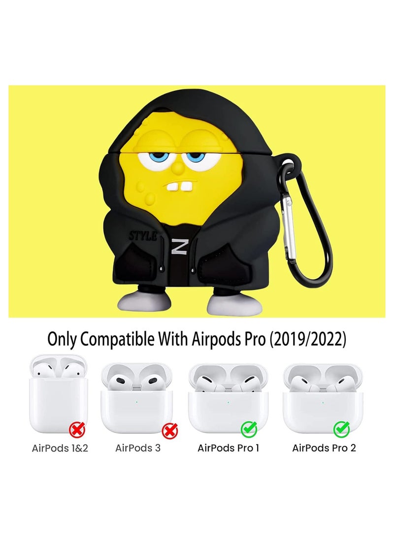 عام حقيبة لسماعات Airpods Pro الجيل الثاني/الجيل الأول مع سلسلة مفاتيح، حقيبة سيليكون واقية بتصميم كرتوني لجهاز Airpods Pro (2023/2022/2019) حقيبة هاتف مغلقة للنساء والرجال، تصميم باتمان الأسود - Image 2
