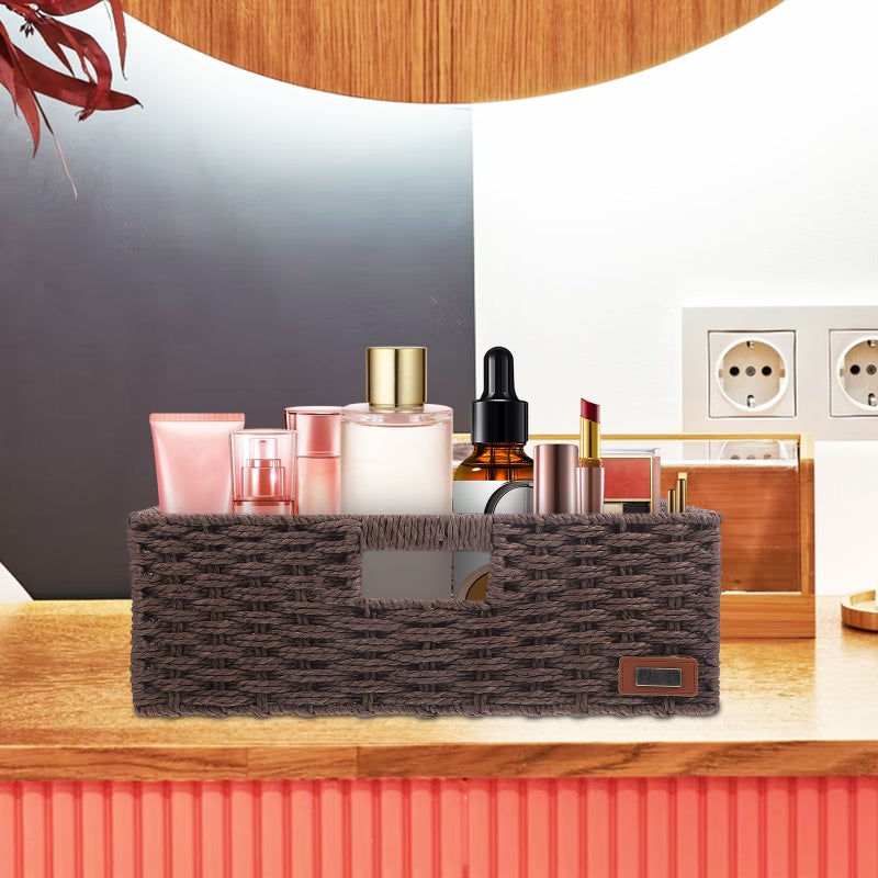 Woven Basket Decorative Arrangement Basket Hollow Handles Desktop Storage Container - Image 5