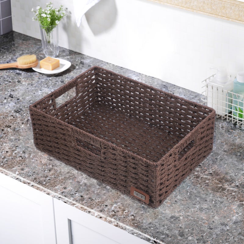 Woven Basket Decorative Arrangement Basket Hollow Handles Desktop Storage Container - Image 4