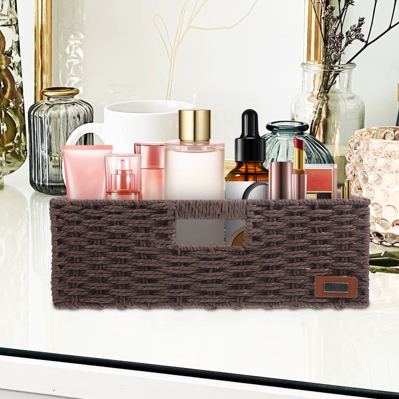 Woven Basket Decorative Arrangement Basket Hollow Handles Desktop Storage Container - Image 3